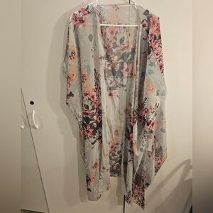 Hibluco Womans Sheer Floral 2XL Kimono Duster